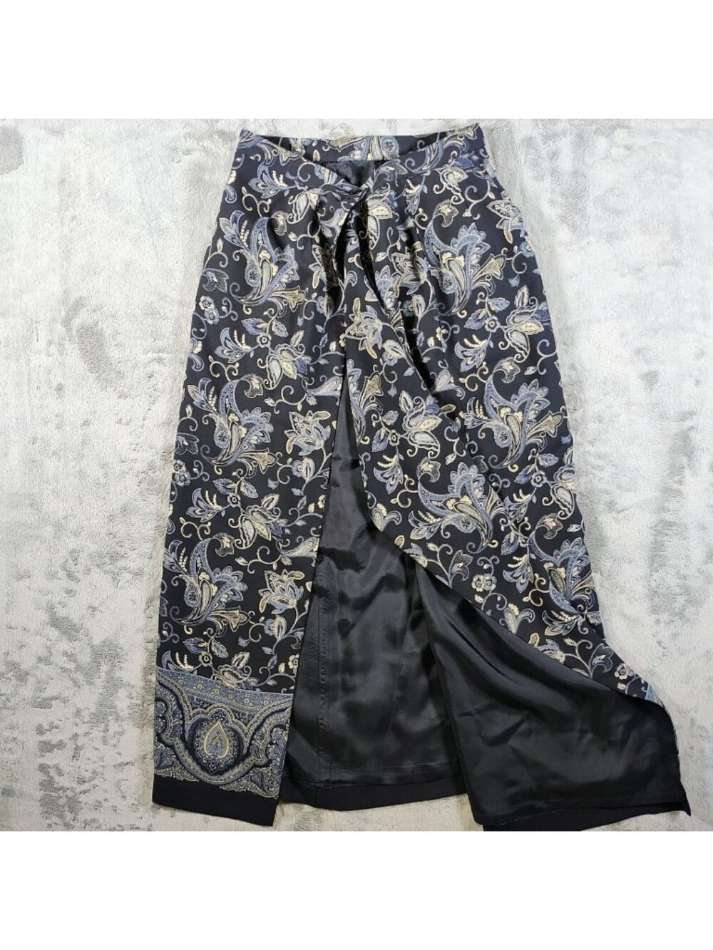 Vintage 1990s Talbots Petites Blue Paisley Acetate Lining Wrap Skirt (Size 2)